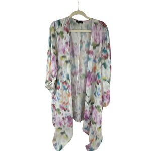 Torrid Size 3 Open Front Sheer Kimono Cardigan Watercolor Floral Drape